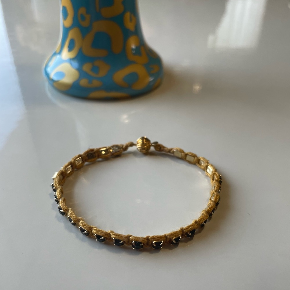 New Handmade Threaded with Black Rhinestones Bracelet